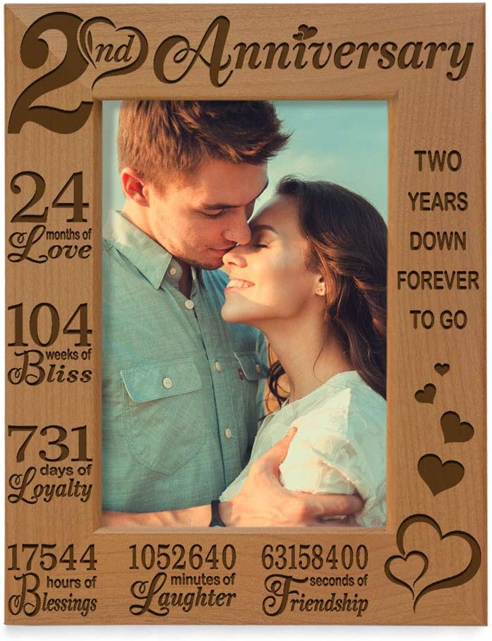 2nd Anniversary Engraved Picture Frame for Couples (4x6)