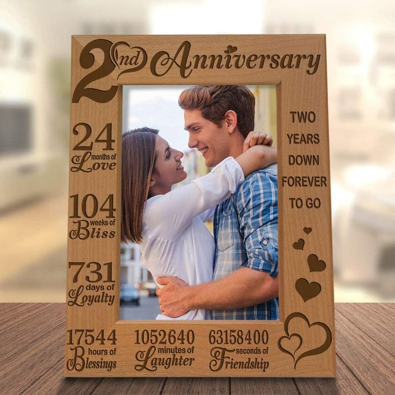 2nd Anniversary Engraved Picture Frame for Couples (4x6)