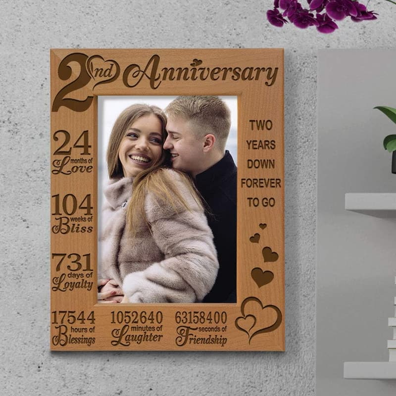 2nd Anniversary Engraved Picture Frame for Couples (4x6)