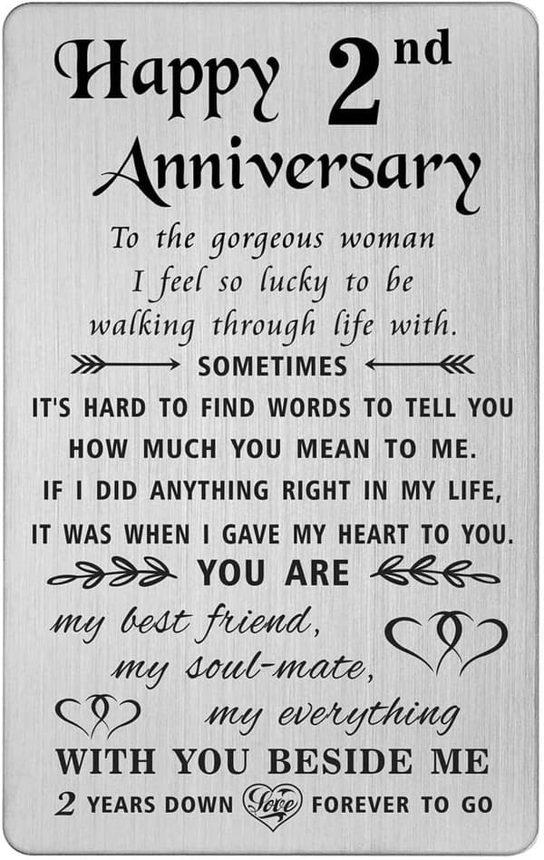 2nd Anniversary Engraved Metal Wallet Card for Wife