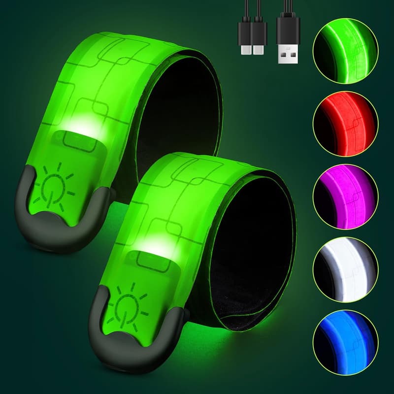 High Visibility Rechargeable LED Armbands 2-Pack for Night Safety