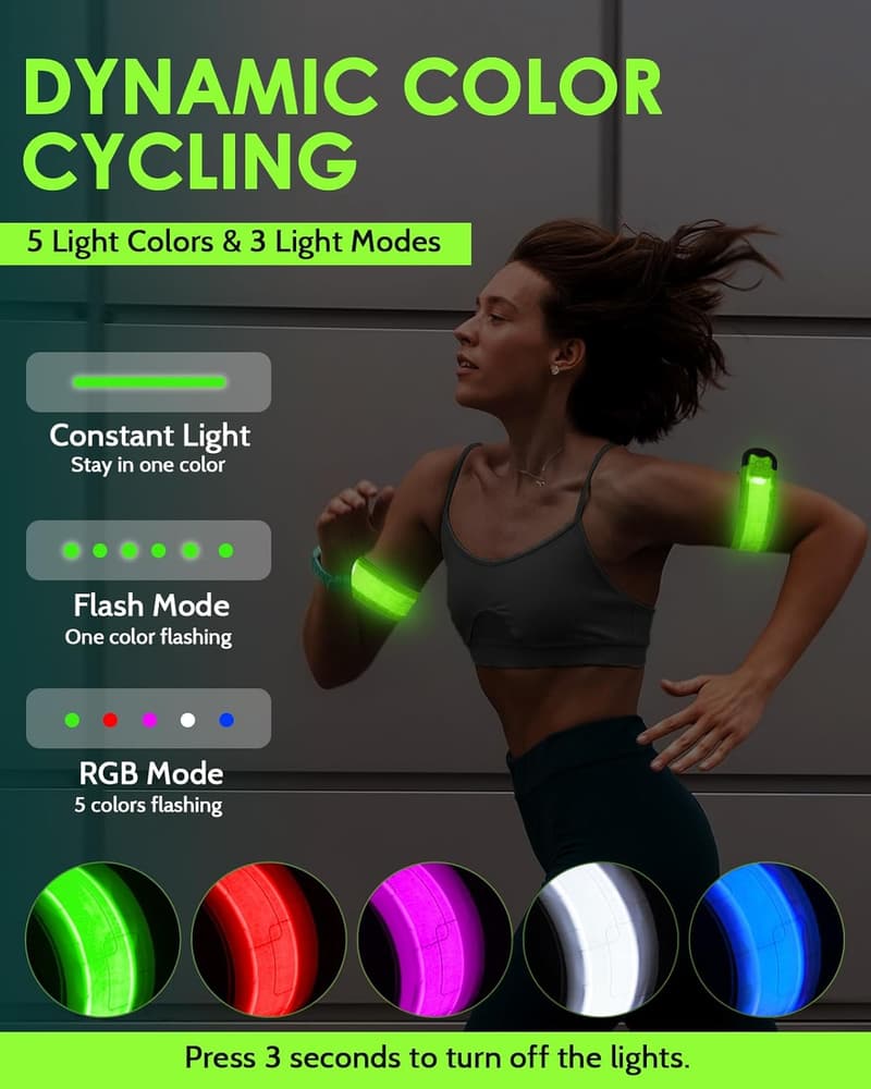 High Visibility Rechargeable LED Armbands 2-Pack for Night Safety