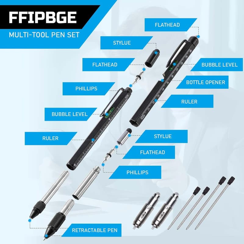11-in-1 Multi-Tool Pen Set with LED Light – Father's Day Gift for Dad