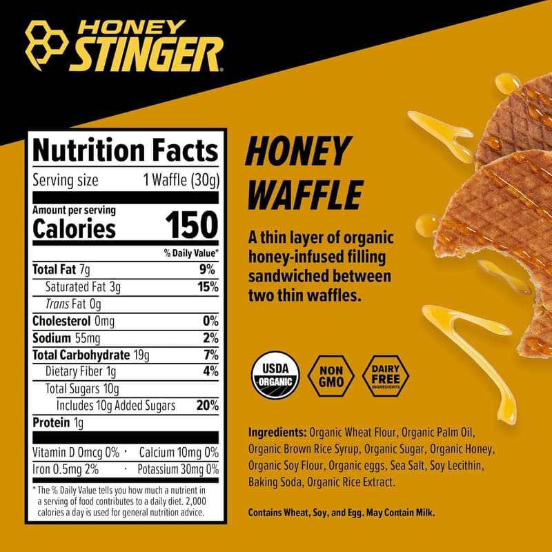 Organic Honey Waffle Stroopwafels for Sports Nutrition - Pack of 16