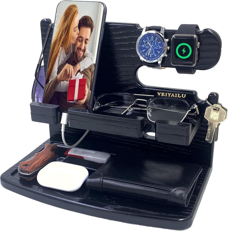 Men's Wooden Phone Docking Station Organizer – Birthday Gift