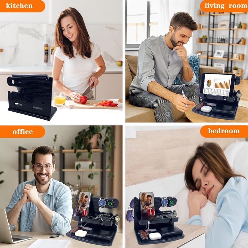 Men's Wooden Phone Docking Station Organizer – Birthday Gift