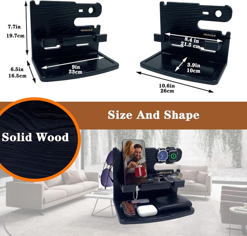 Men's Wooden Phone Docking Station Organizer – Birthday Gift