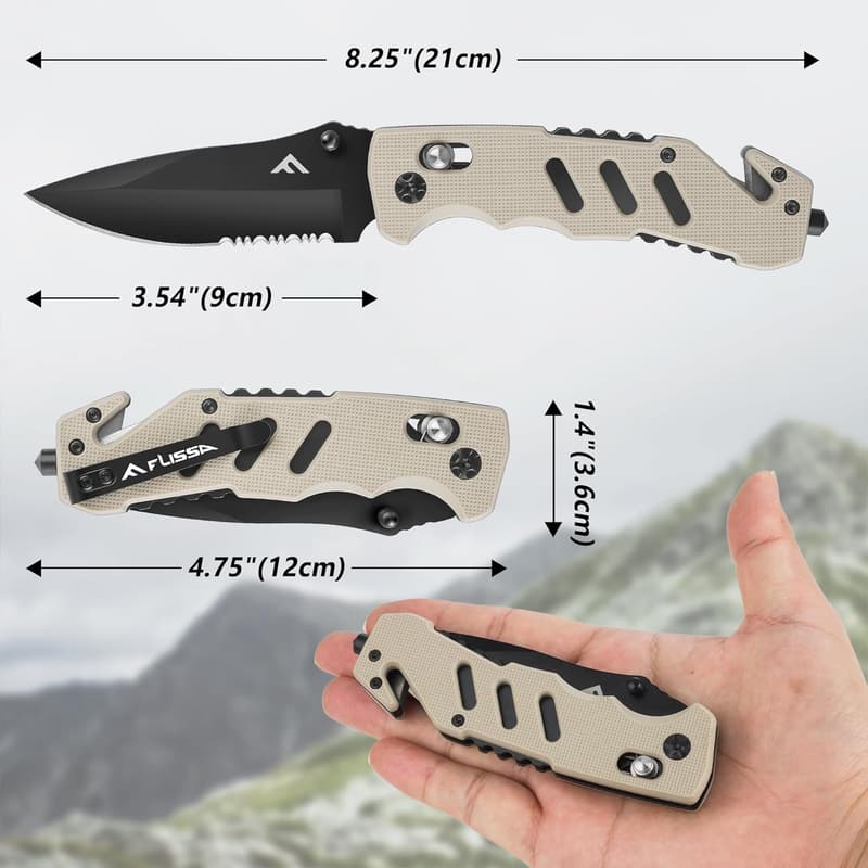 EDC Folding Pocket Knife with Clip and Glass Breaker for Dad