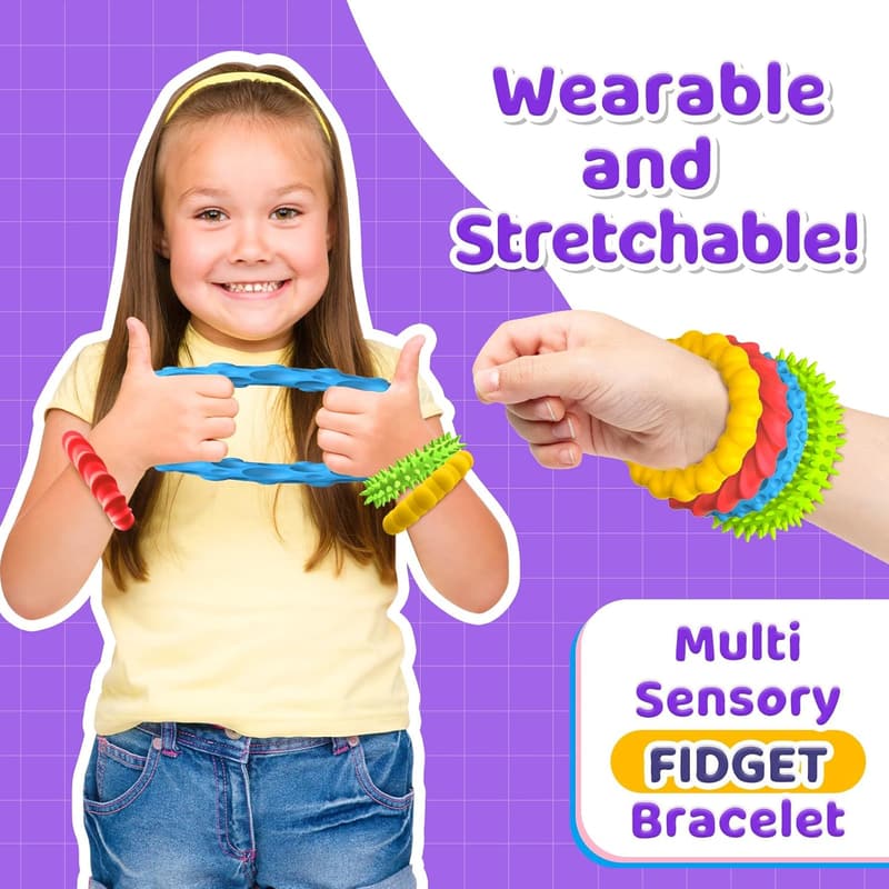Calm Down Sensory Fidget Bracelets - 4 Pack for Kids & Adults
