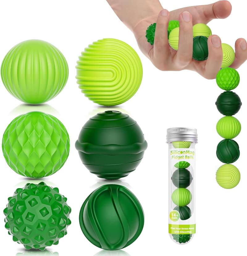 Fidget Toy Set: 6-Pack Silicone Magnetic Stress Relief Balls