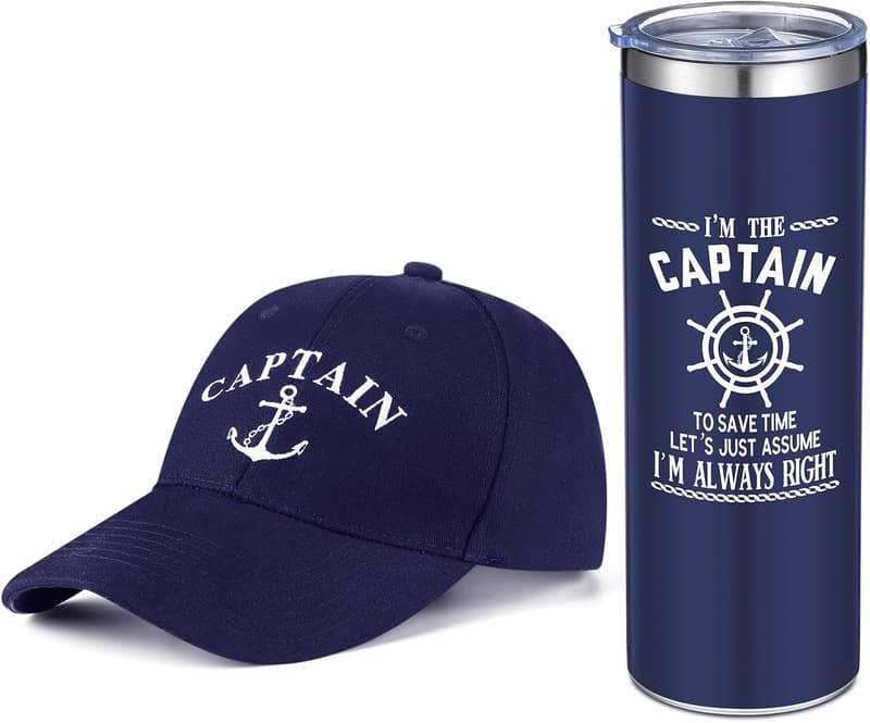 Nautical Gifts for Men: Captain Baseball Cap & Tumbler Set