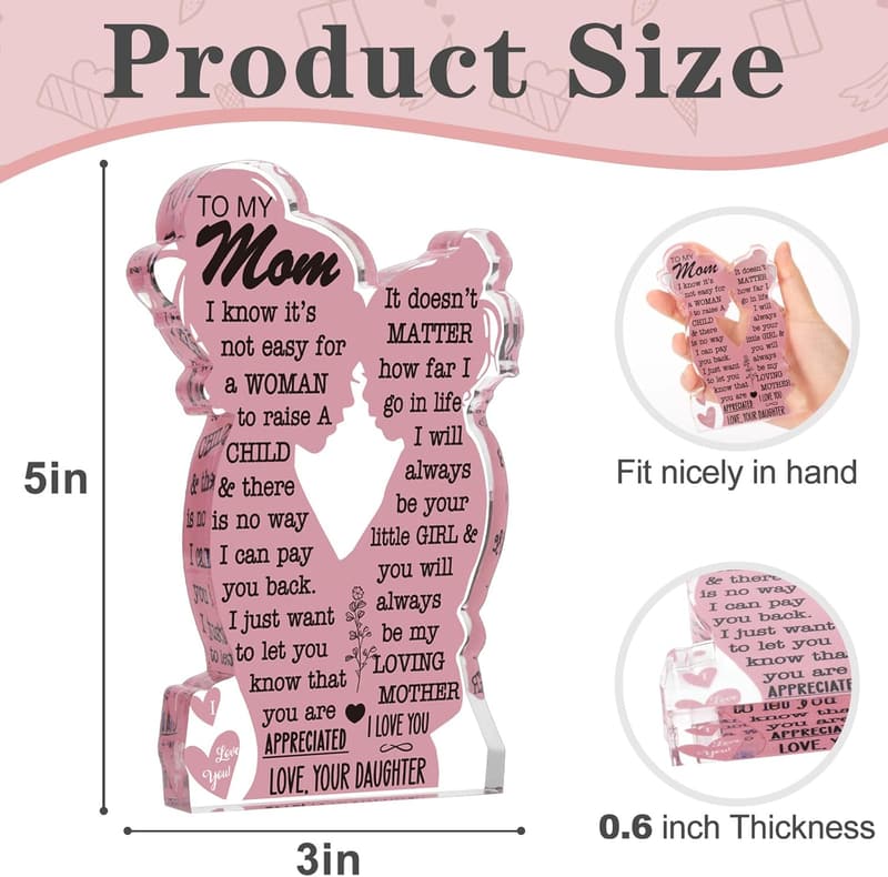 Mom Birthday and Christmas Acrylic Plaque Gift 5x3in