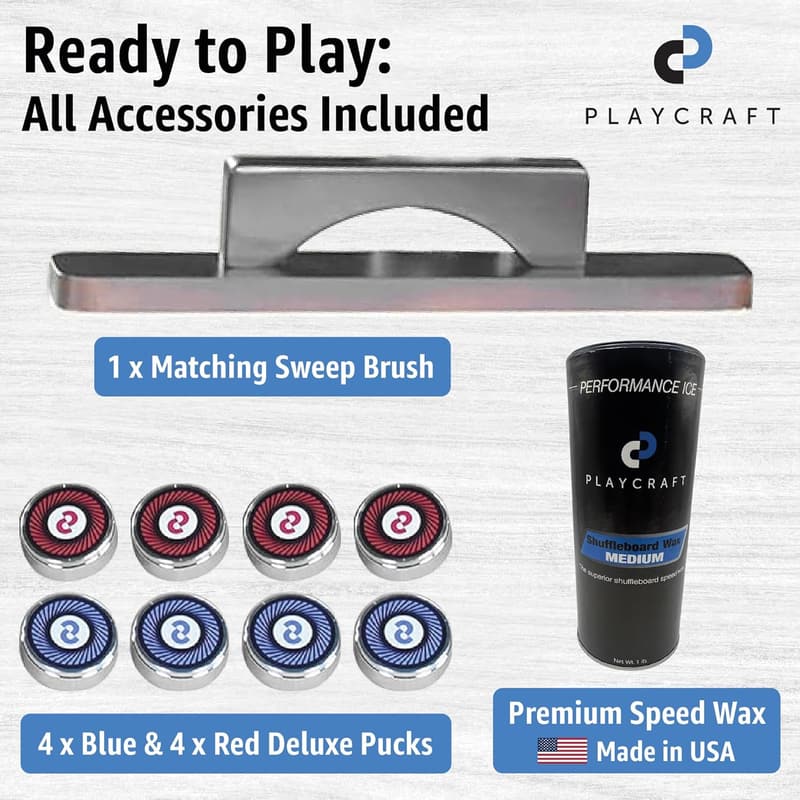 Shuffleboard Table Set with Storage, Abacus & Accessories - Made in USA