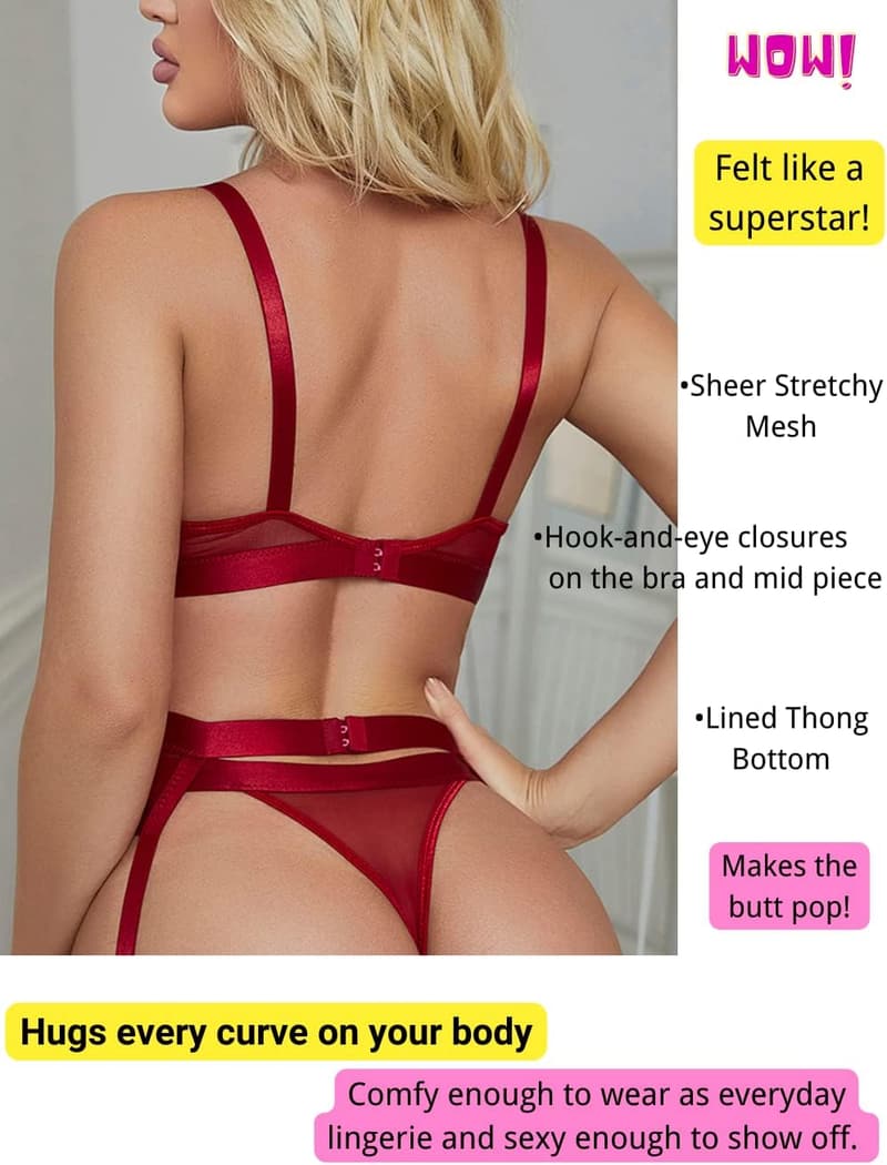Lace Garter Lingerie Set for Women - Sheer 4-Piece Set