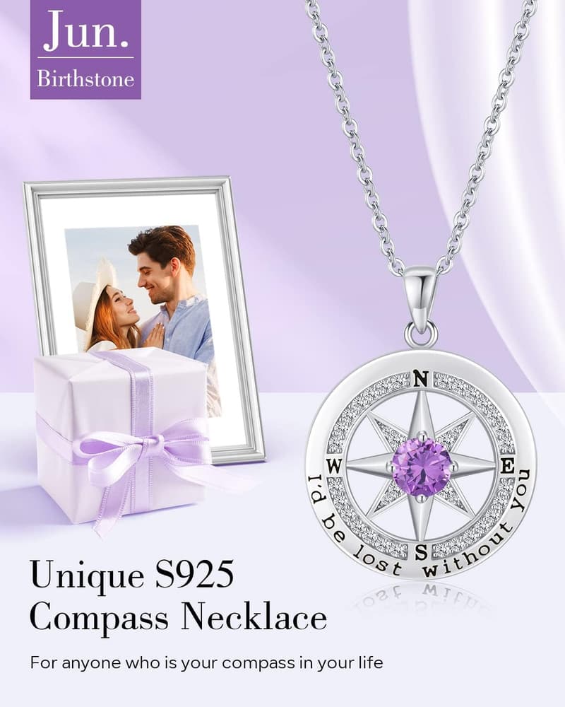 Women's Anniversary Sterling Silver Compass Necklace