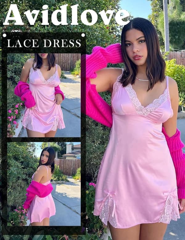 Satin Lace V-Neck Mini Nightgown for Women