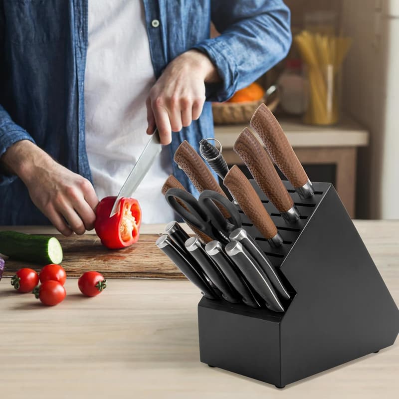 Acacia Wood 20-Slot Knife Block Organizer for Kitchen