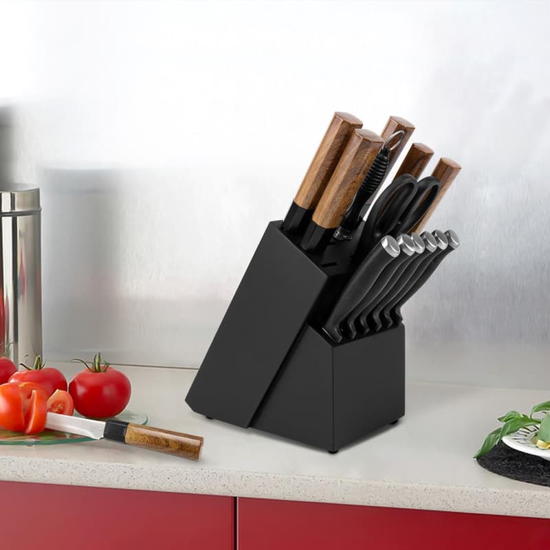 Large Bamboo Knife Block with 14 Slots for Kitchen Storage