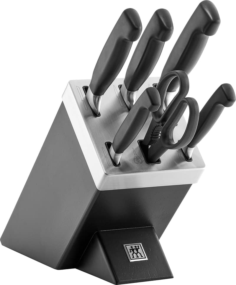ZWILLING Four Star Self-Sharpening Knife Block Set - 7 PCs, Black Ash