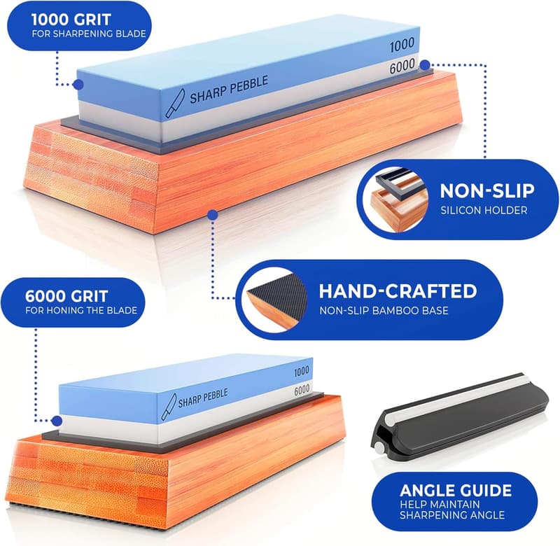 1000/6000 Grit Whetstone Knife Sharpener with Bamboo Base