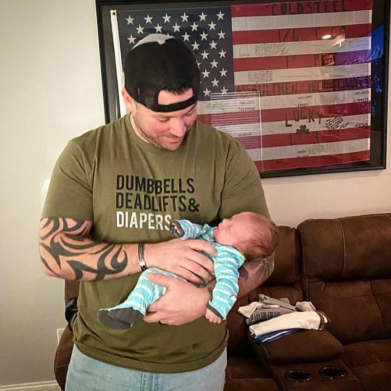 Men's Army Green Dumbbells & Diapers T-Shirt for Dads
