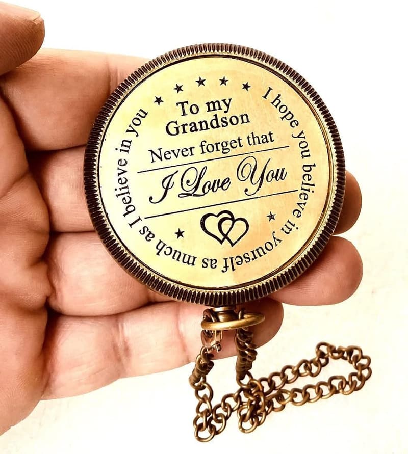 Engraved Brass Compass for Grandson's Birthday or Graduation