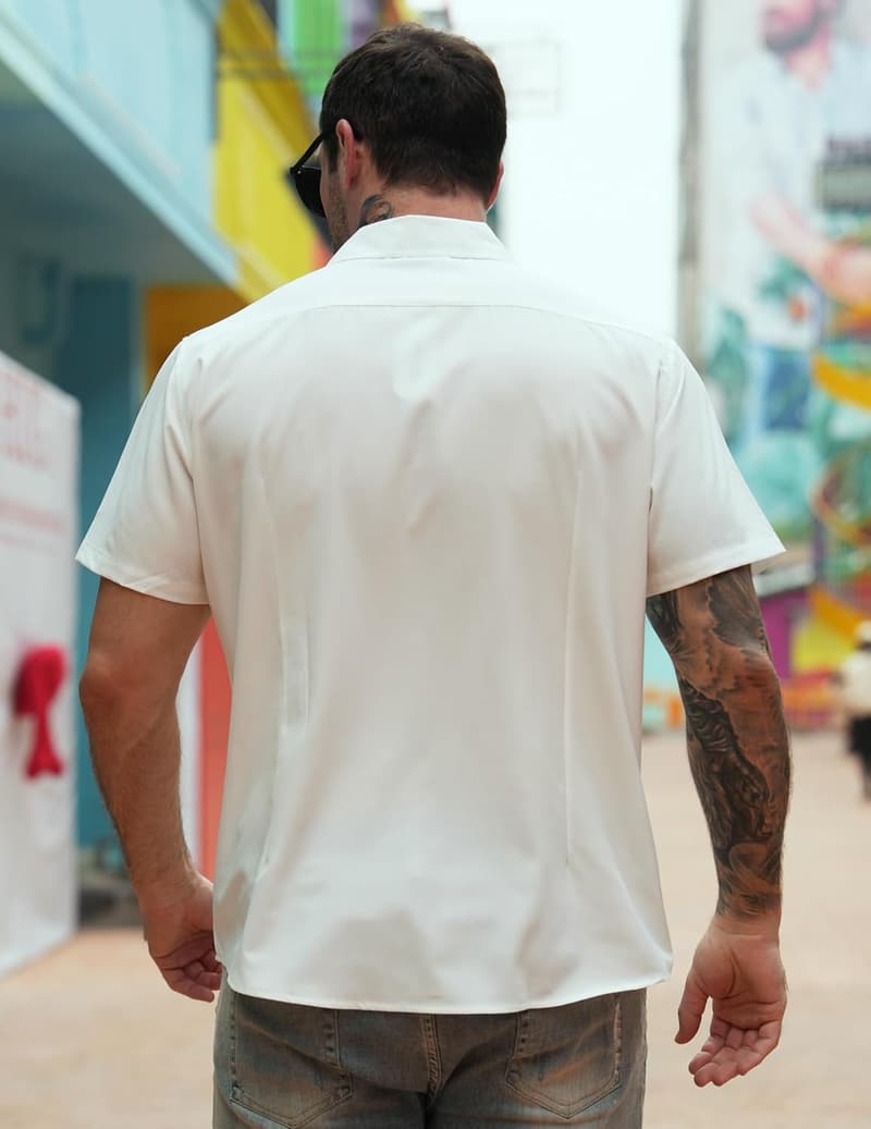 Men's Short Sleeve Cuban Guayabera Shirt for Summer Beach