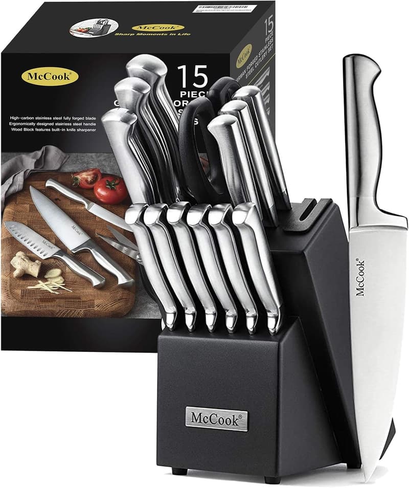 German Stainless Steel Knife Set with Built-in Sharpener