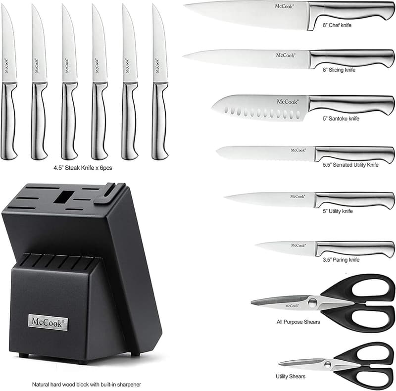 German Stainless Steel Knife Set with Built-in Sharpener