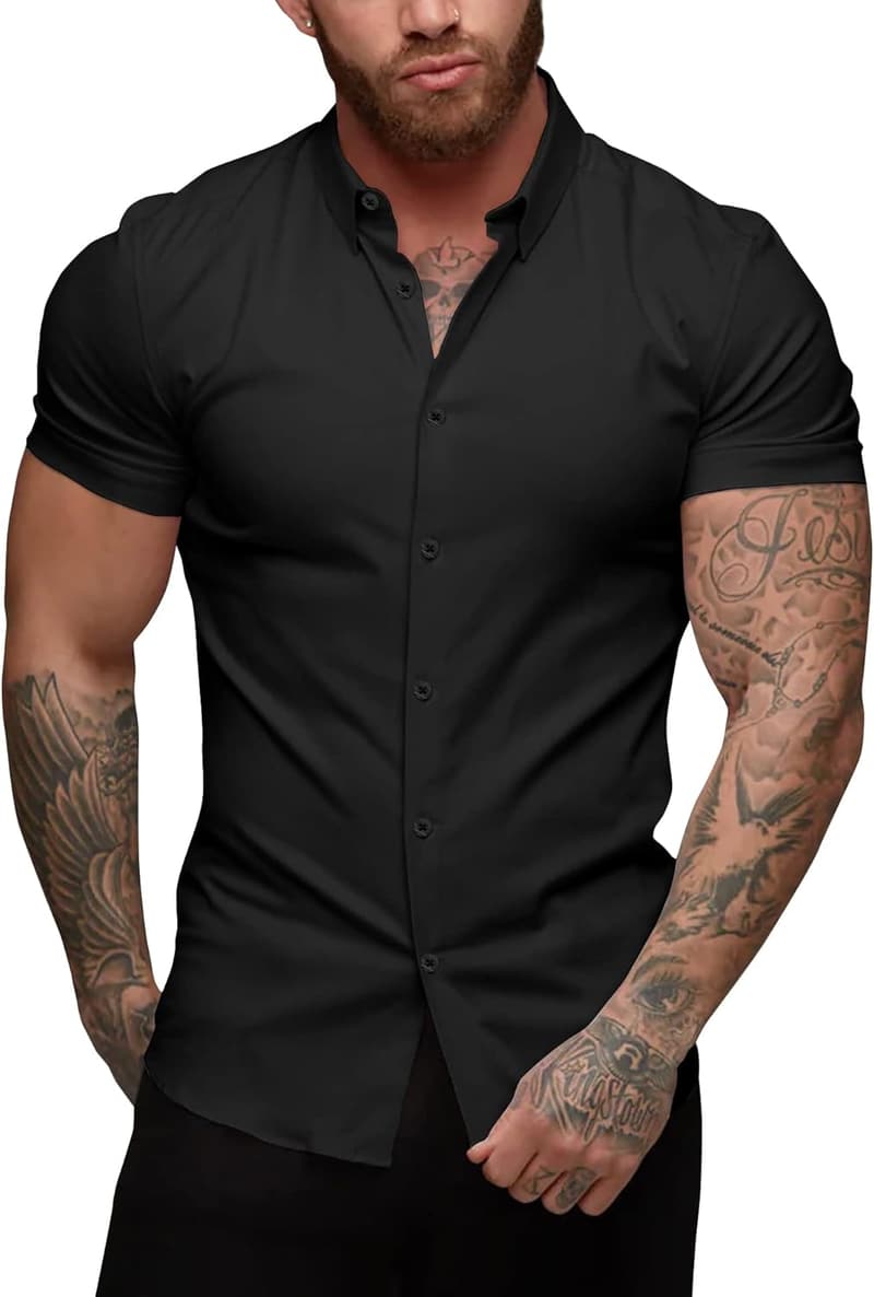 Men's Slim Fit Stretch Casual Button Down Shirt