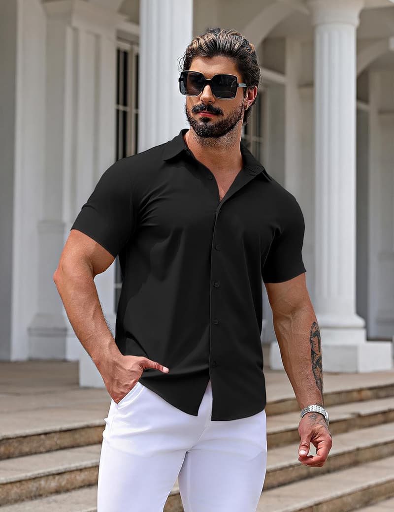 Men's Slim Fit Stretch Casual Button Down Shirt