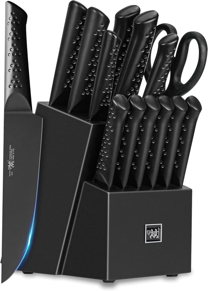 15-Piece German Stainless Steel Kitchen Knife Set with Block