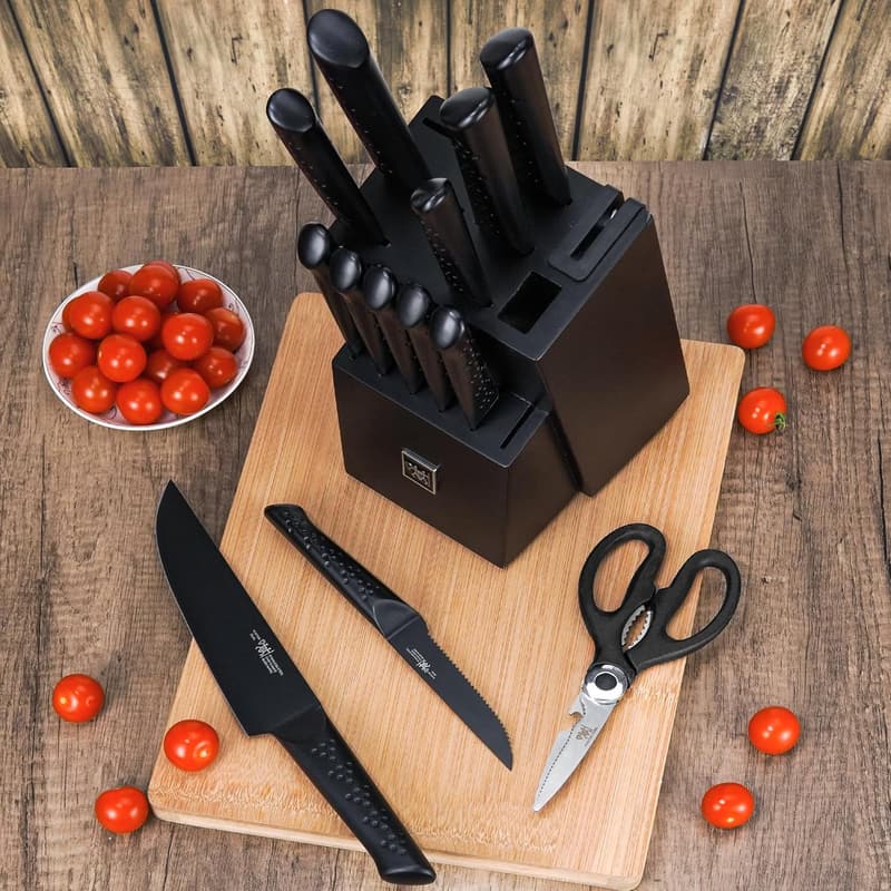15-Piece German Stainless Steel Kitchen Knife Set with Block