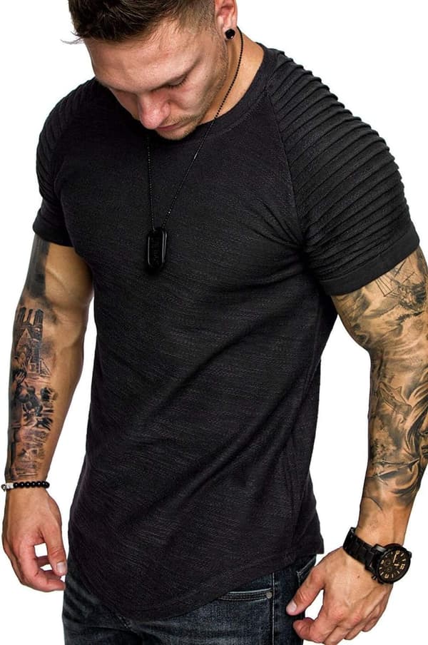 Men's Pleated Raglan Muscle T-Shirt for Gym Workouts