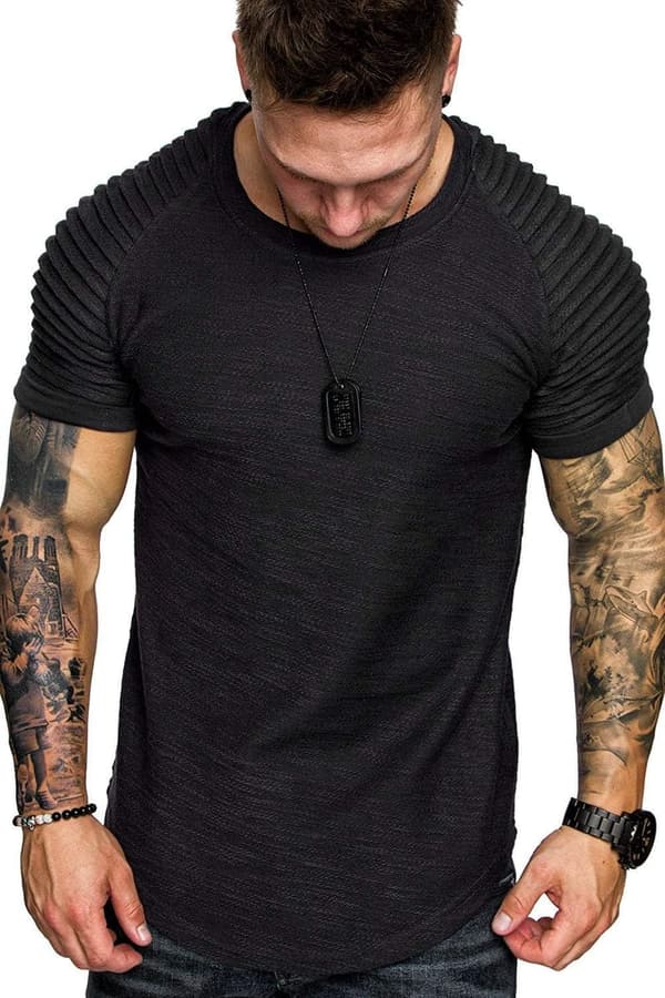 Men's Pleated Raglan Muscle T-Shirt for Gym Workouts