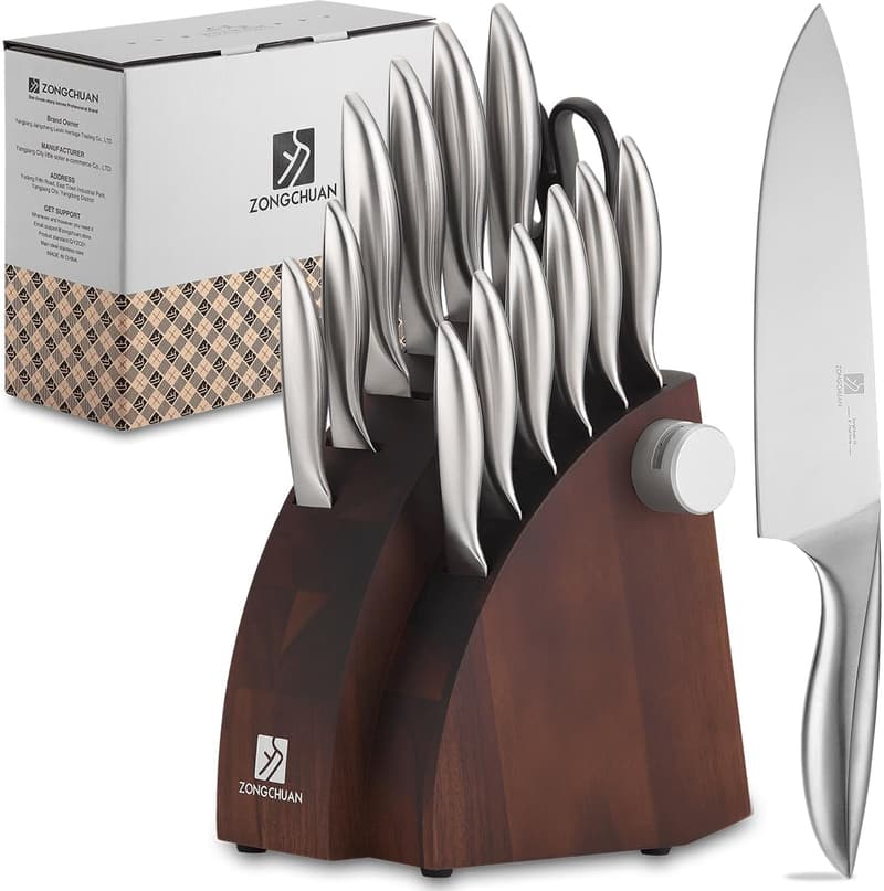 15-Piece Professional Stainless Steel Knife Set with Block