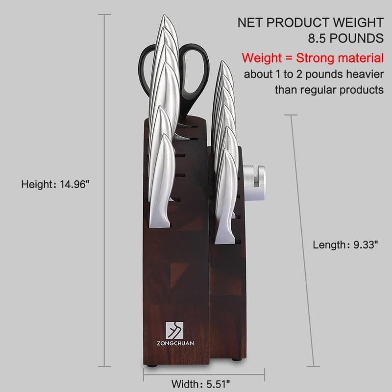 15-Piece Professional Stainless Steel Knife Set with Block