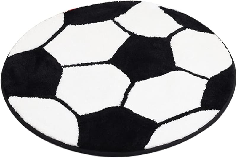 Soccer Themed Round Area Rug for Kids' Bedroom or Man Cave