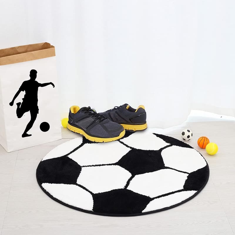 Soccer Themed Round Area Rug for Kids' Bedroom or Man Cave