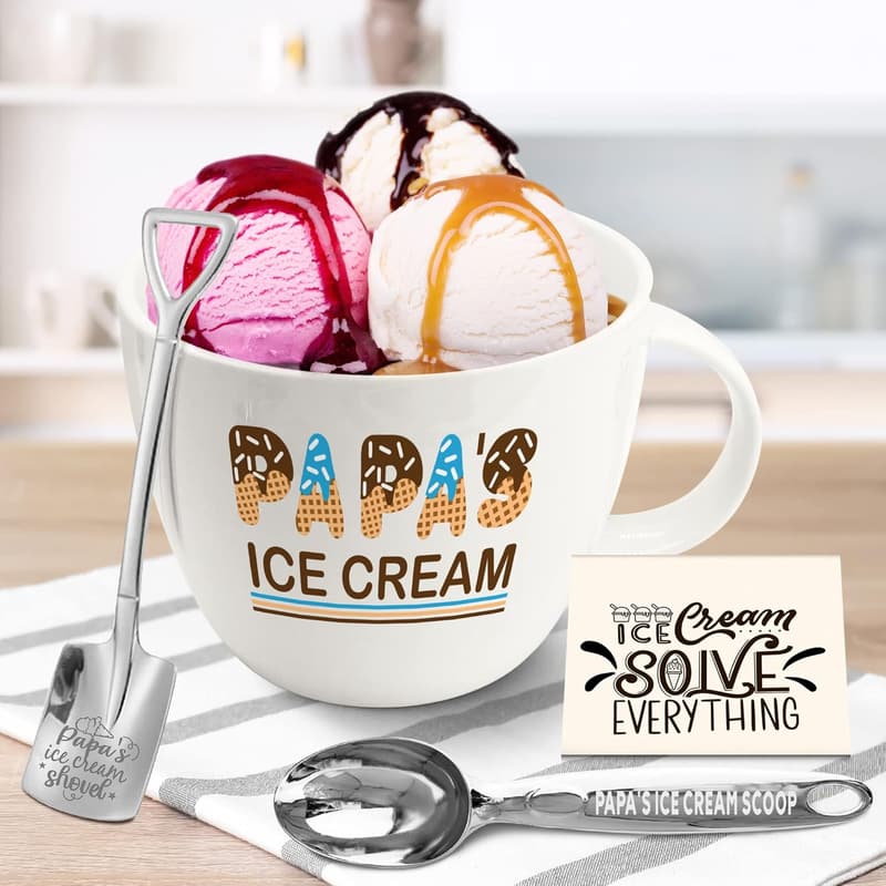 Father's Day Ice Cream Bowl Set with Scoop for Dad