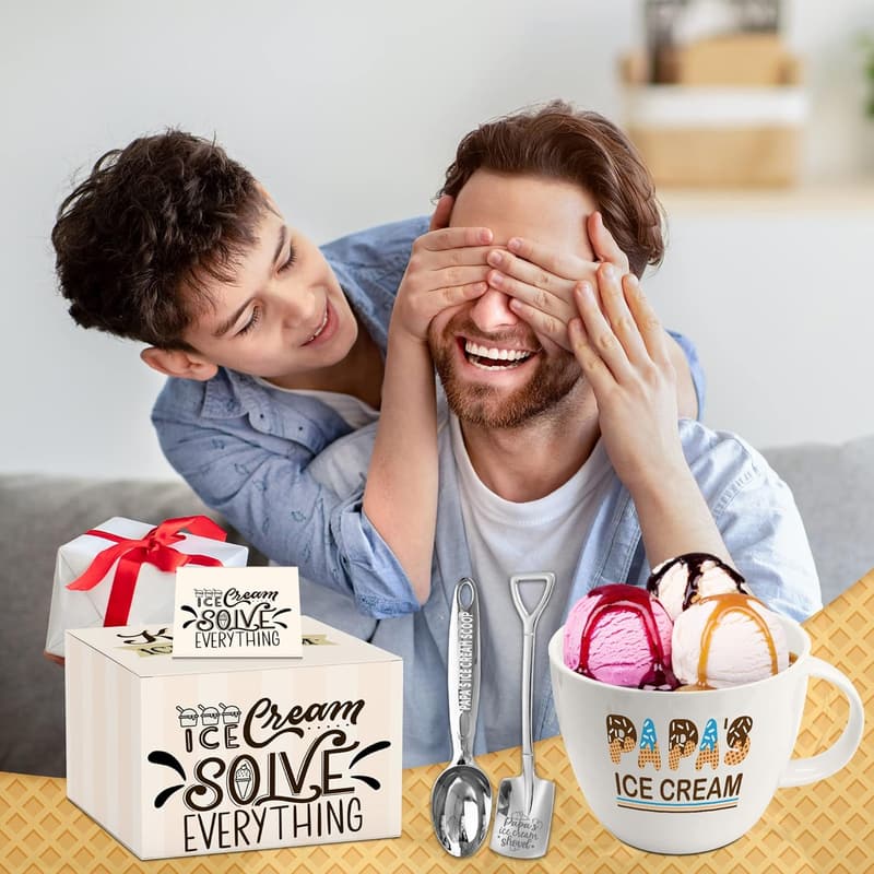 Father's Day Ice Cream Bowl Set with Scoop for Dad