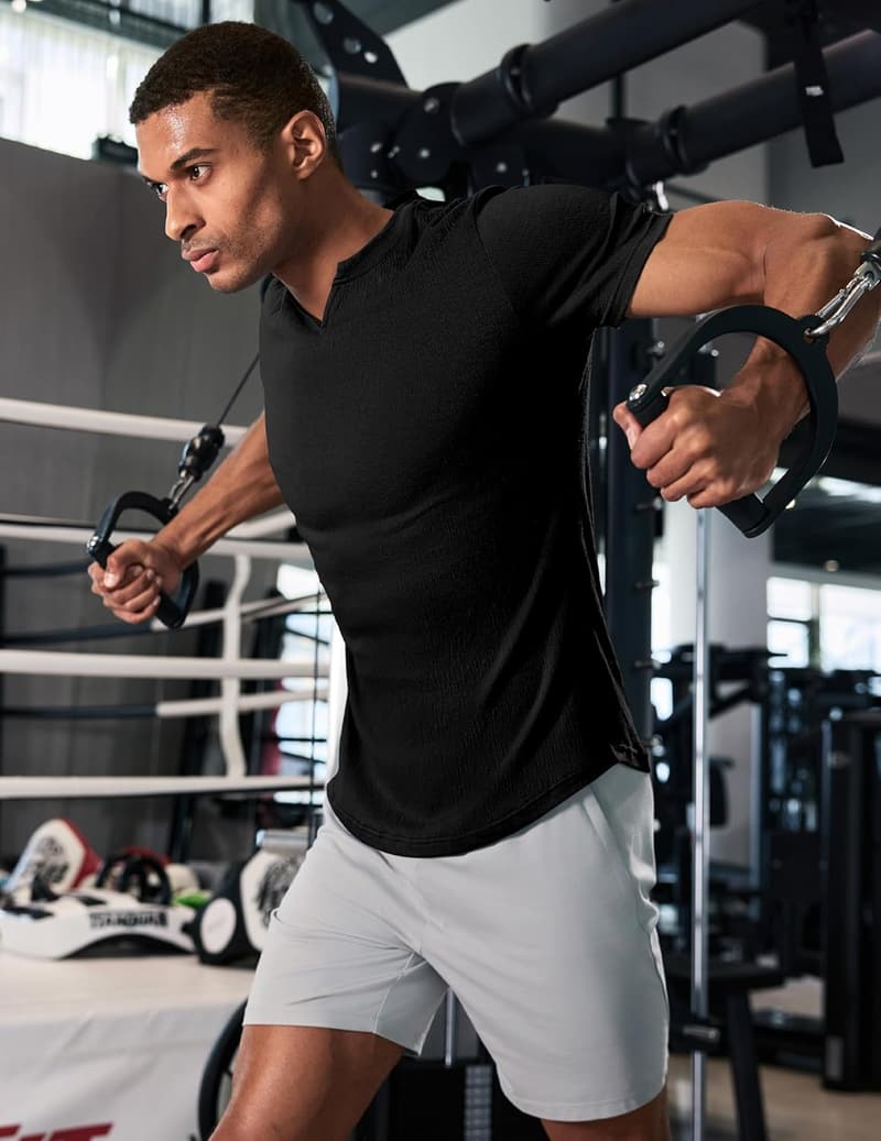 Men's Athletic Longline V-Neck Tee for Gym Workouts