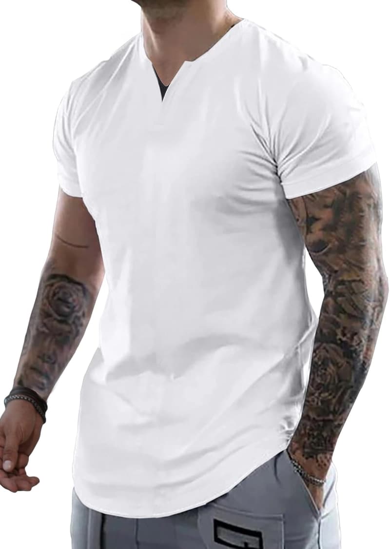 Men's Casual Cotton V-Neck Gym Shirt for Summer Workouts
