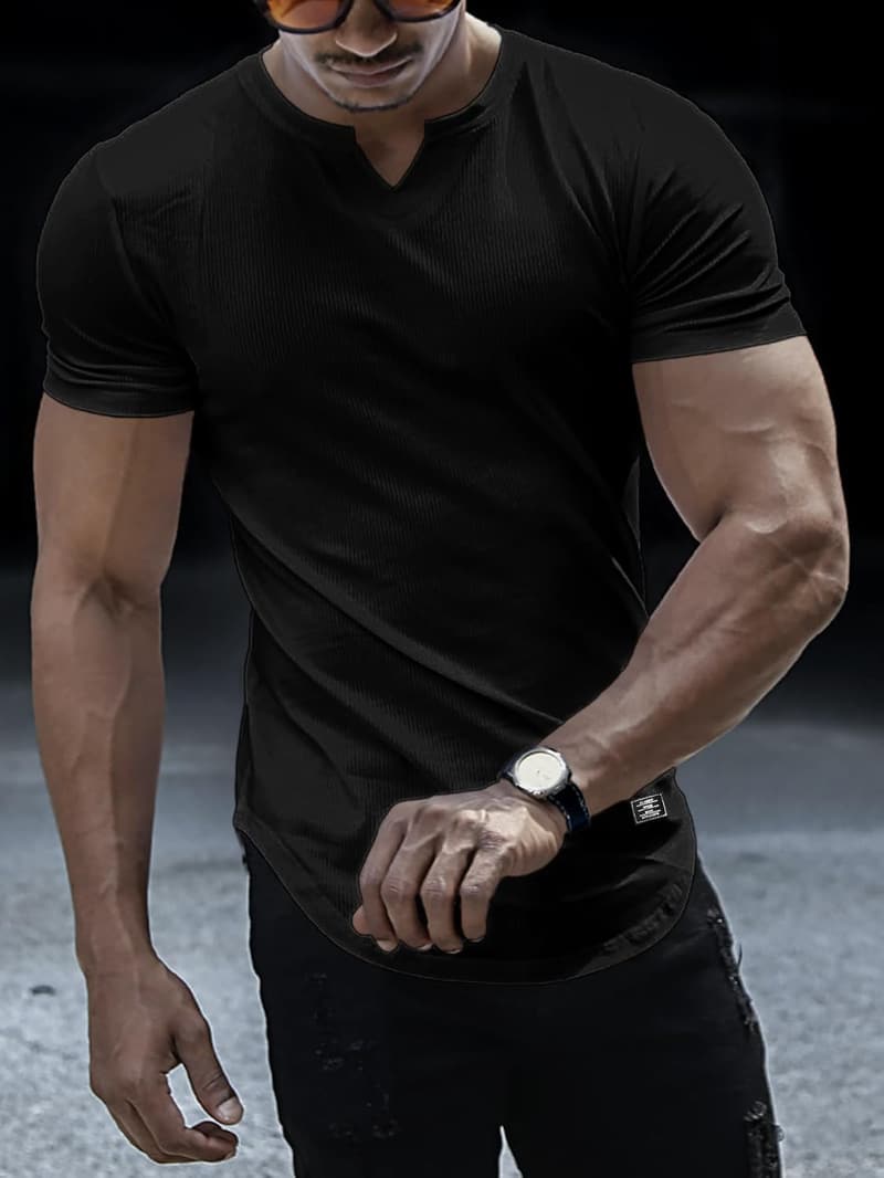 Men's V-Neck Muscle Tee - Short Sleeve Athletic Workout Shirt
