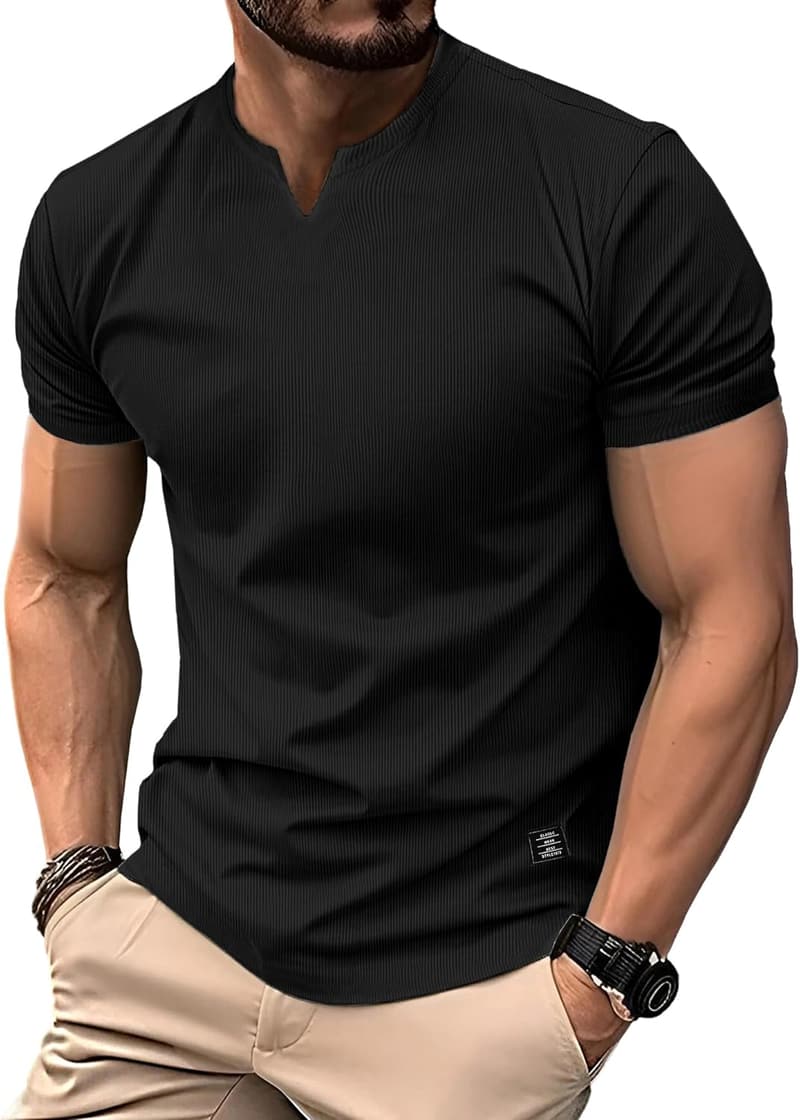 Men's V-Neck Muscle Tee - Short Sleeve Athletic Workout Shirt