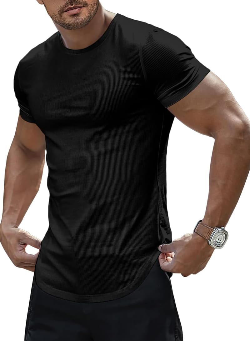Men's Slim Fit Short Sleeve Crewneck T-Shirt for Gym Workout