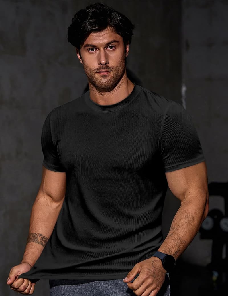 Men's Slim Fit Short Sleeve Crewneck T-Shirt for Gym Workout
