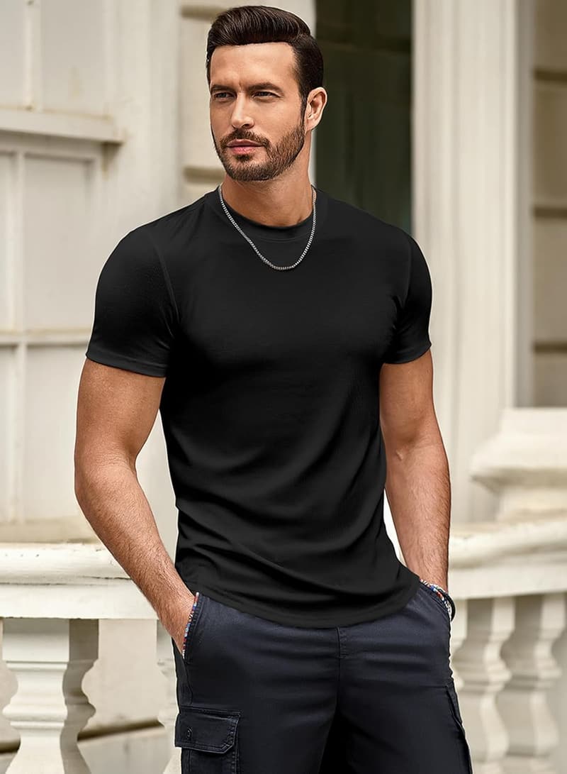 Men's Slim Fit Short Sleeve Crewneck T-Shirt for Gym Workout
