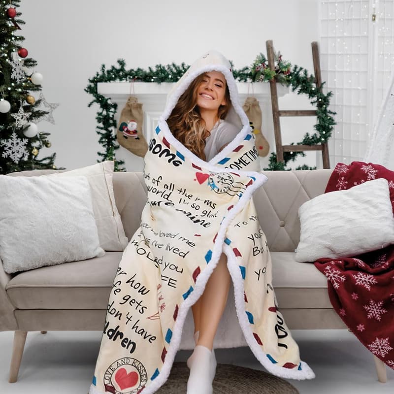 Mother's Day Wearable Blanket Hoodie for Mom - I Love You 47x72