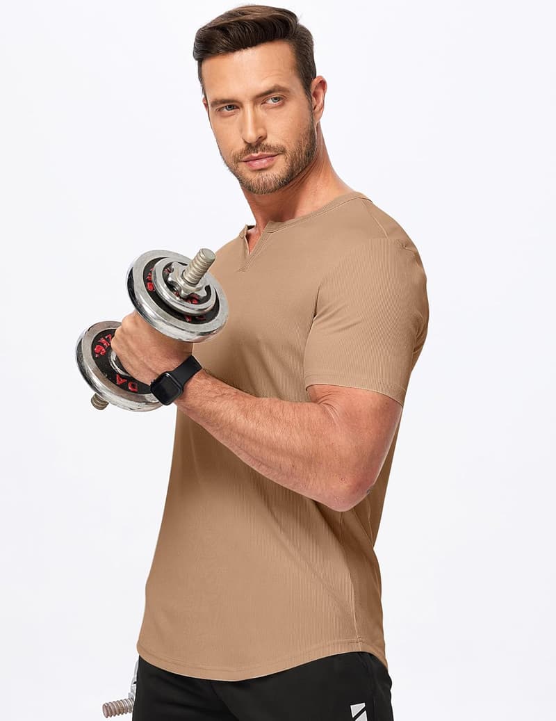 Men's Muscle V-Neck Ribbed Workout Tee Shirt